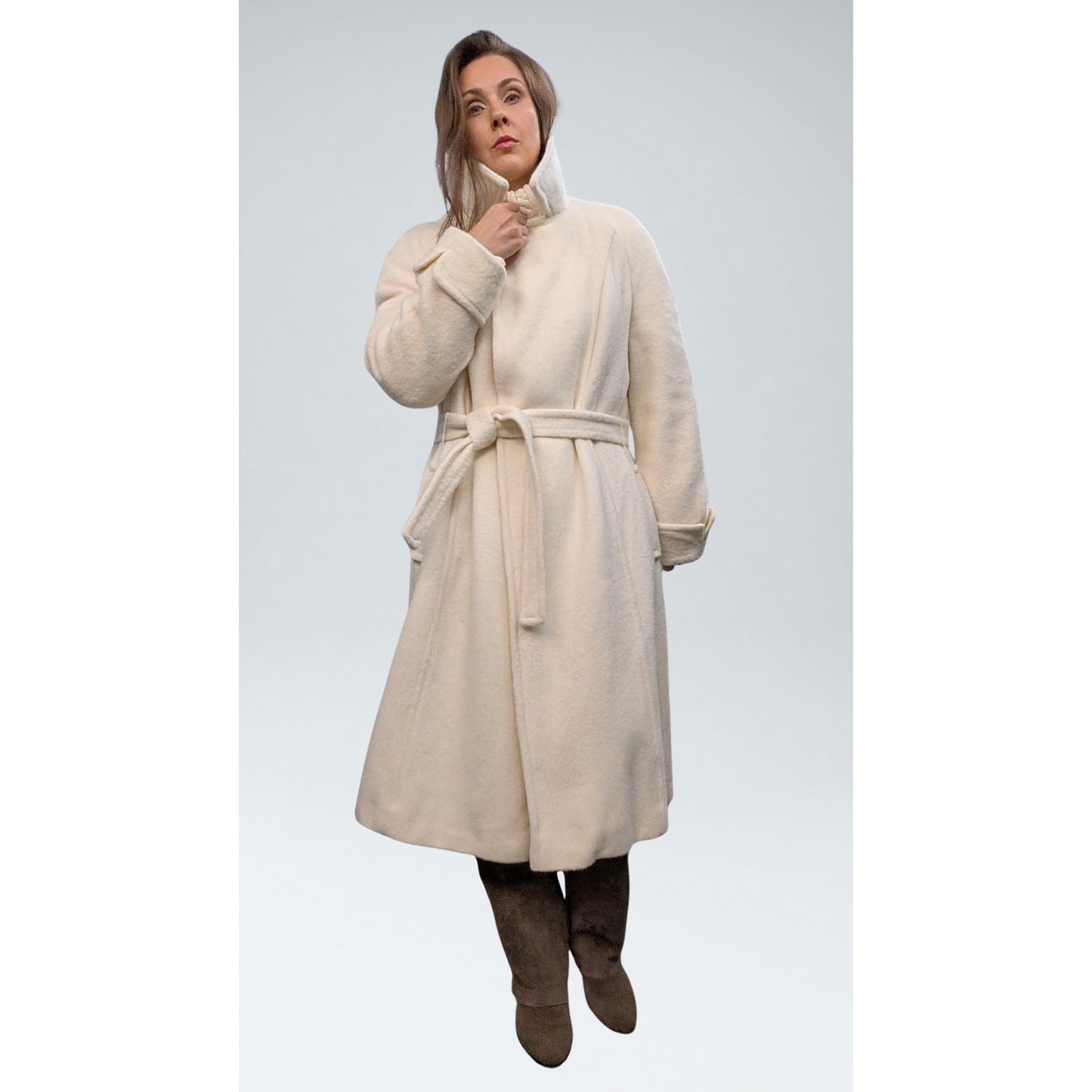 Vintage Windermere Cream Wool A-Line Coat with Detachable Fox Fur Collar