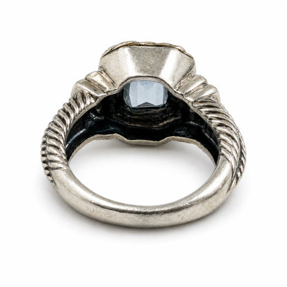 925 Sterling Silver 14K Gold Blue Topaz Cable Ring Size 8