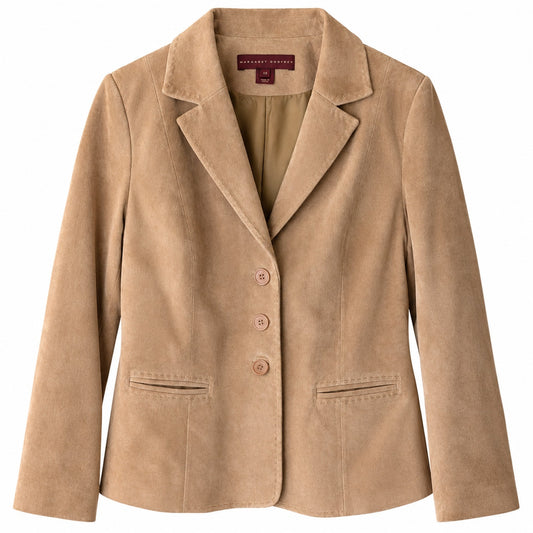Margaret Godfrey Tan Suede Leather Blazer Jacket 3-Button Lined Size 14