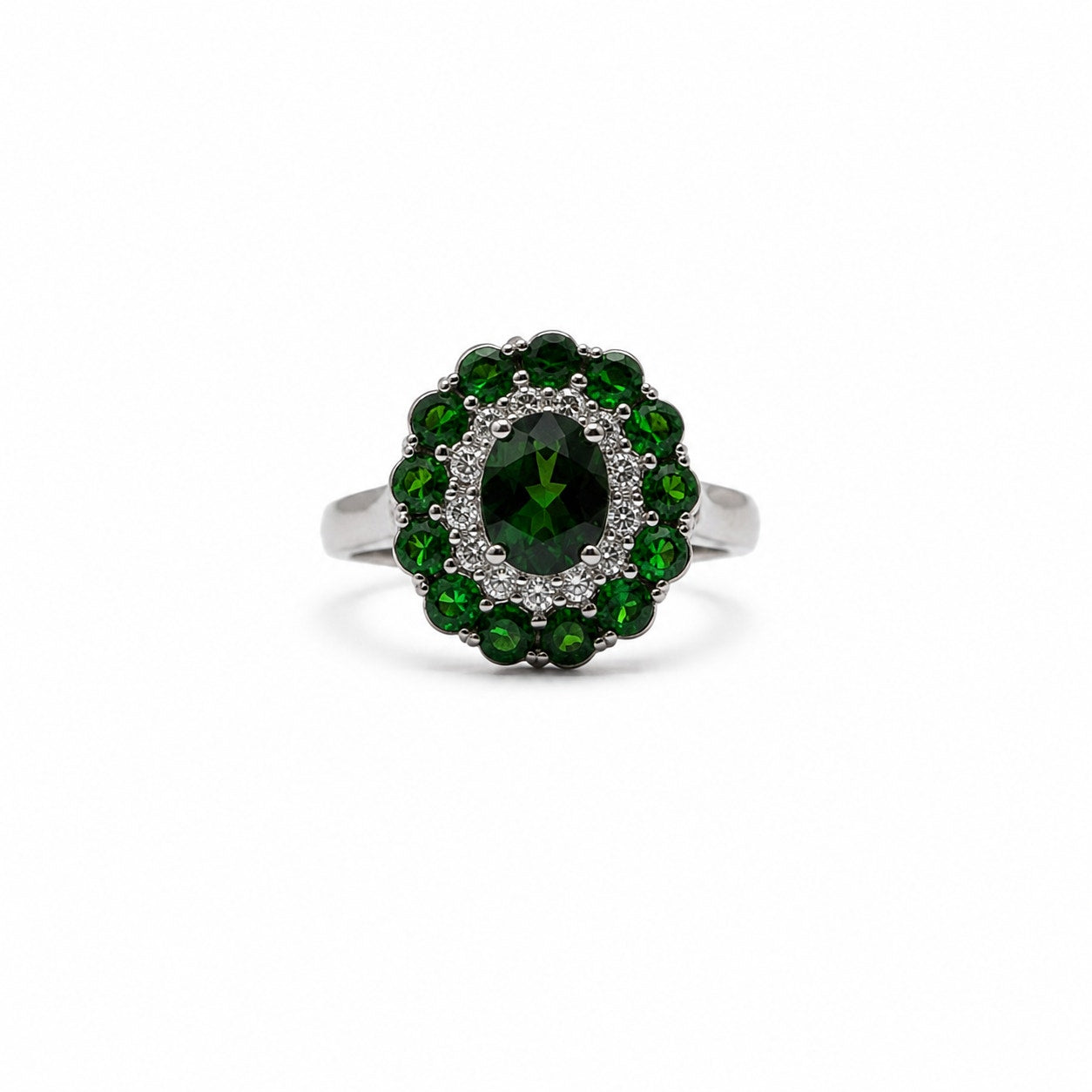 Elegant 925 Silver Chrome Diopside Ring - Size 6.75