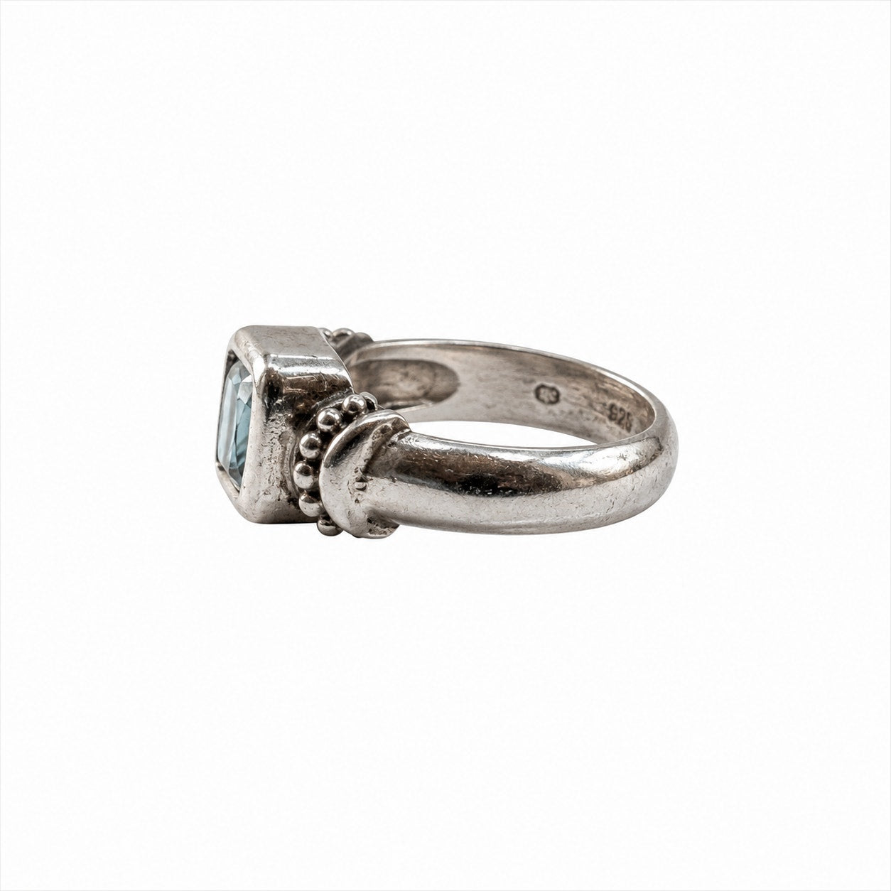 925 Sterling Silver Blue Topaz Ring Size 7.25 Emerald Cut Statement Ring
