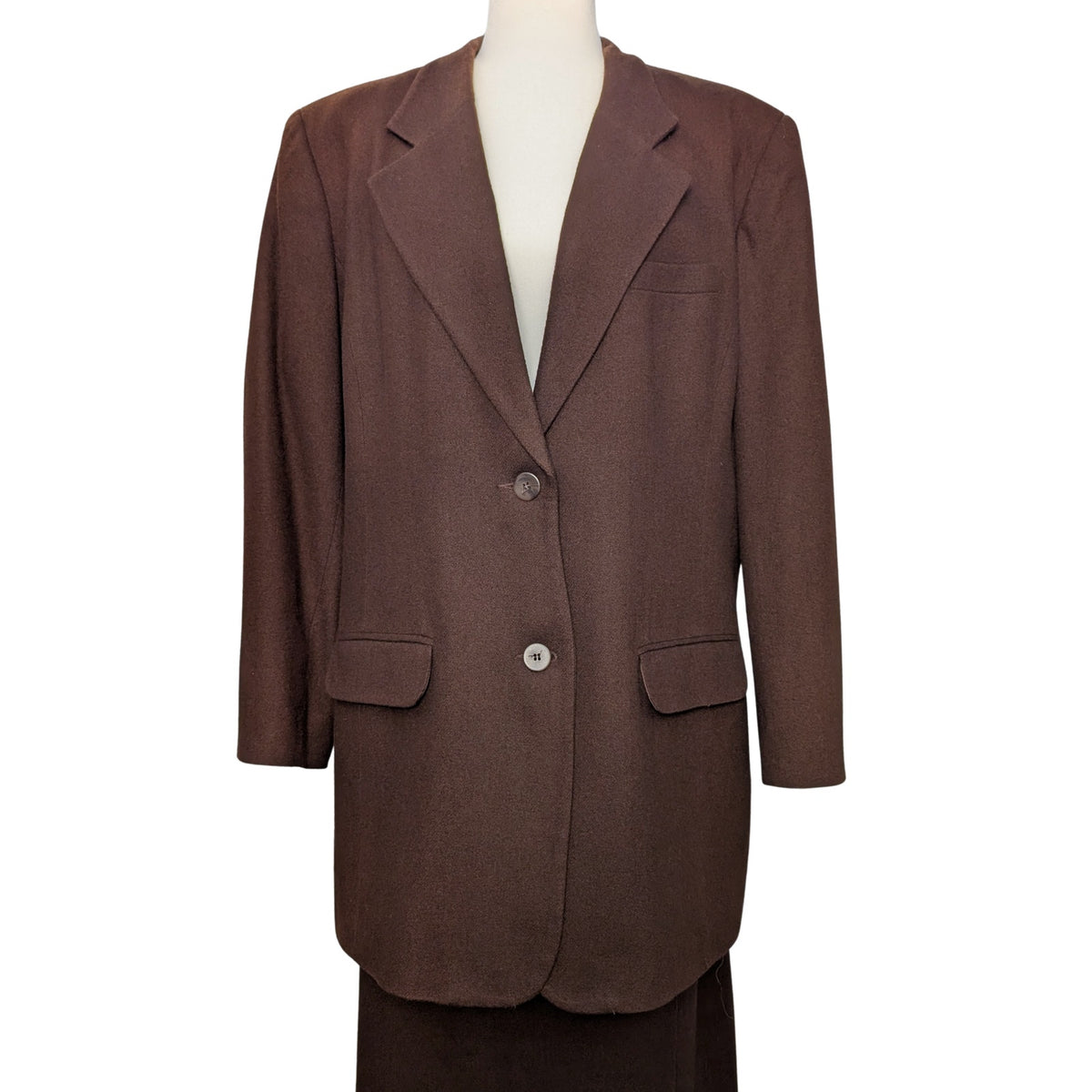 100% Wool Maggie McNaughton Brown Wool Blazer Skirt Suit 18W