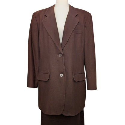 100% Wool Maggie McNaughton Brown Wool Blazer Skirt Suit 18W