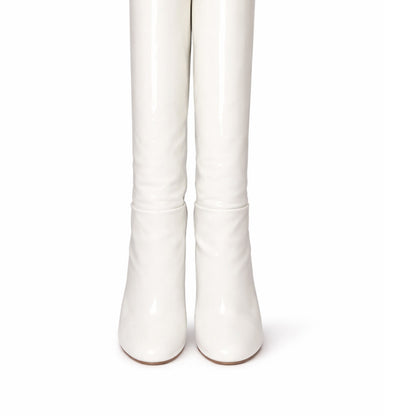 NWT Patent Leather White Knee-High Boots Aquazzura Brera 105 | Size 36.5