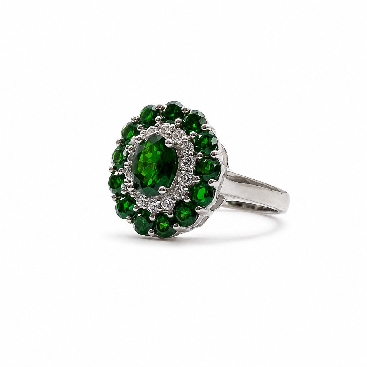 Elegant 925 Silver Chrome Diopside Ring - Size 6.75