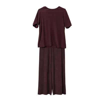 Georgiou Studio Burgundy 100% Silk Crinkle Top and Wide Leg Pants Set 4 / 6P