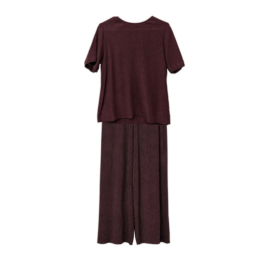 Georgiou Studio Burgundy 100% Silk Crinkle Top and Wide Leg Pants Set 4 / 6P