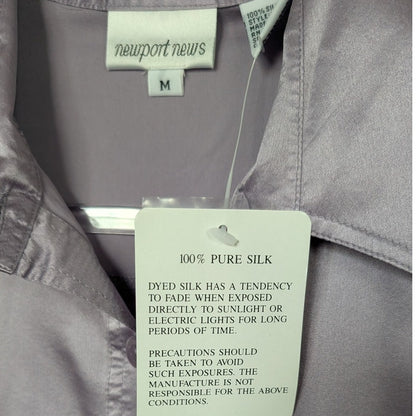NWT 100% Pure Silk Newport News Lavender Purple Satin Blouse Size M