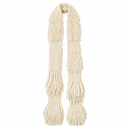 Free People Chunky Alpaca Wool Blend Fringe Scarf, Ivory, Oversized Long Knit