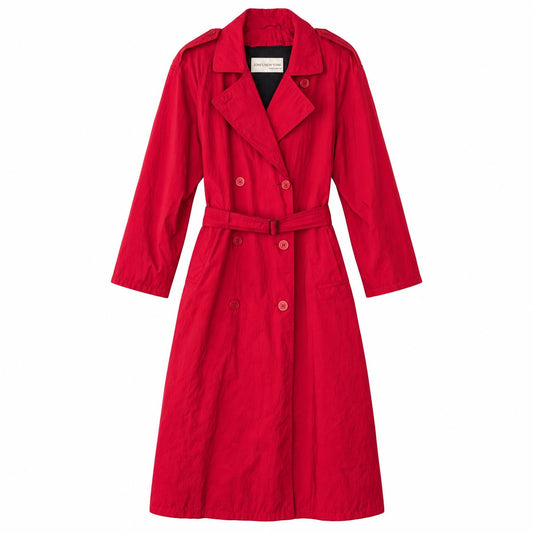 Vintage Jones New York Red Trench Coat Belted Zip Out Wool Liner Made in USA