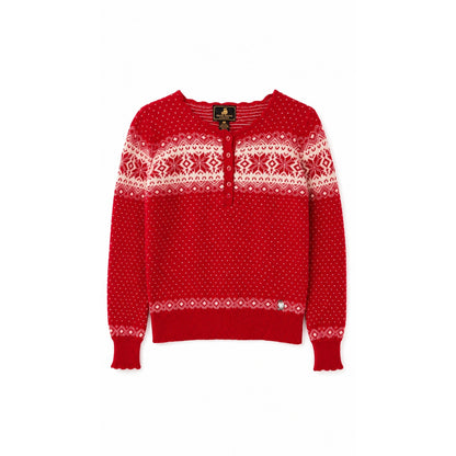 Teenie Weenie Red Fair Isle Snowflake Wool Blend Henley Sweater, Size S