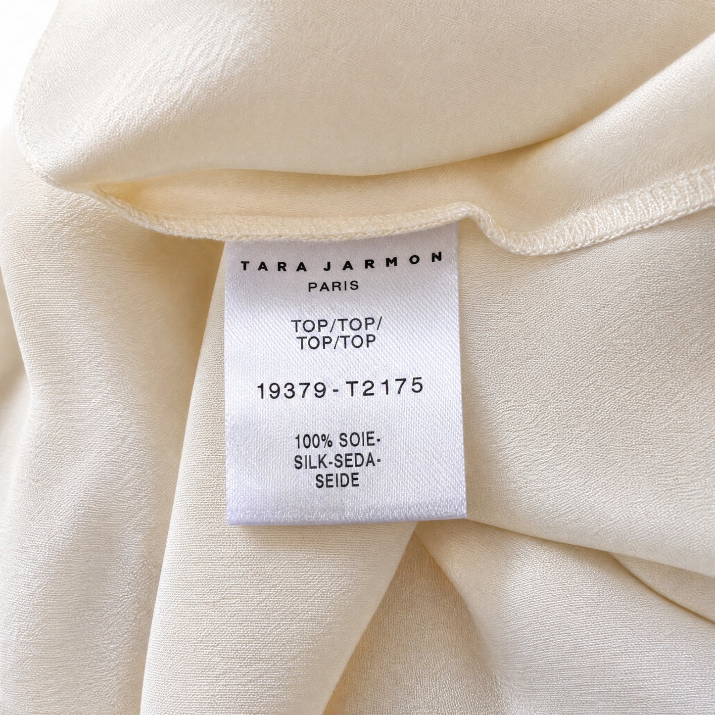NWT 100%Silk Tara Jarmon  Cream Ecru Crepe Silk Ruffle Neck Blouse | Balloon Sleeves | US 6