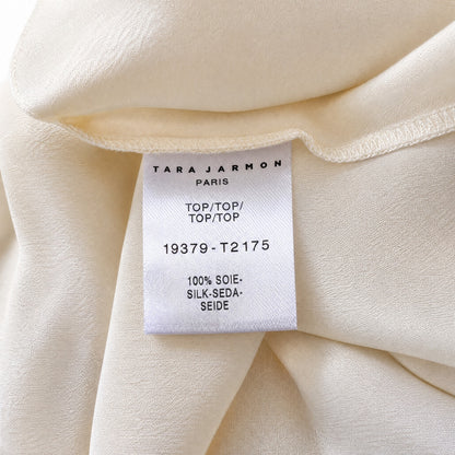 NWT 100%Silk Tara Jarmon  Cream Ecru Crepe Silk Ruffle Neck Blouse | Balloon Sleeves | US 6