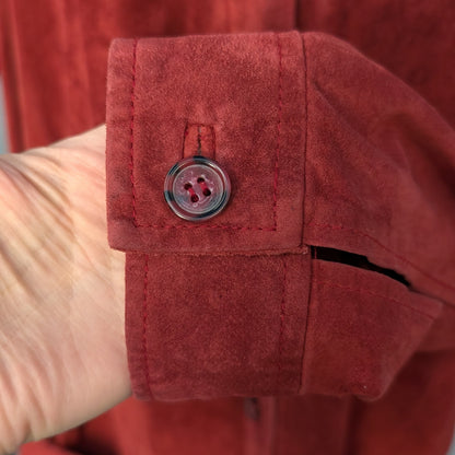 Brandon Thomas Red Suede Leather Shirt Jacket Button Front XL