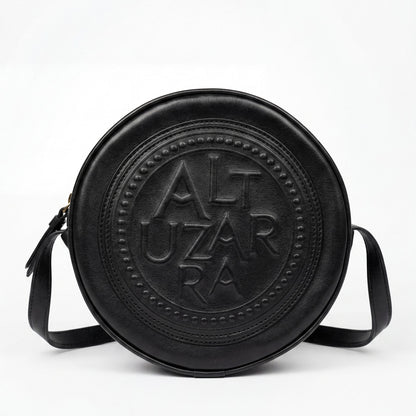Altuzarra Medallion Coin Crossbody Bag Black Genuine Leather Embossed Logo