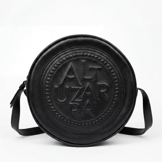 Altuzarra Medallion Coin Crossbody Bag Black Genuine Leather Embossed Logo