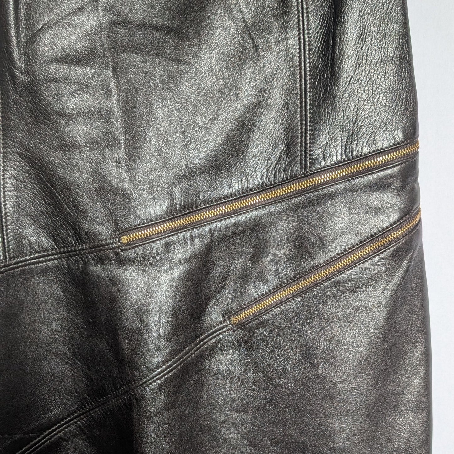 Michael Kors Chocolate Brown 100% Genuine Leather Midi Dress Gold Zips