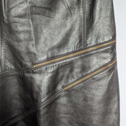 Michael Kors Chocolate Brown 100% Genuine Leather Midi Dress Gold Zips