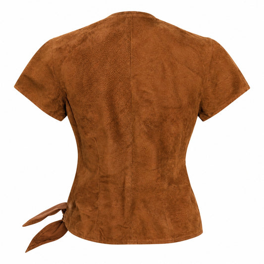 Vintage Saks Fifth Avenue Folio Suede Leather Wrap Top Size S Made in USA