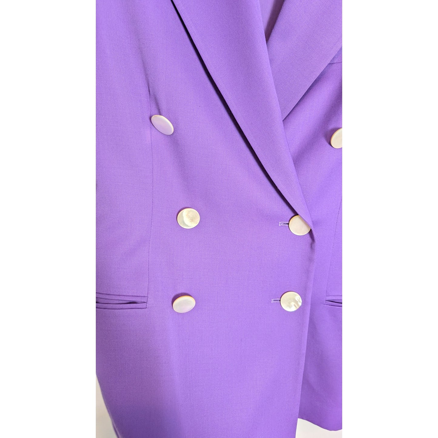 Purple Double Breasted 100% Italian Wool Pantsuit — Mother of Pearl Buttons