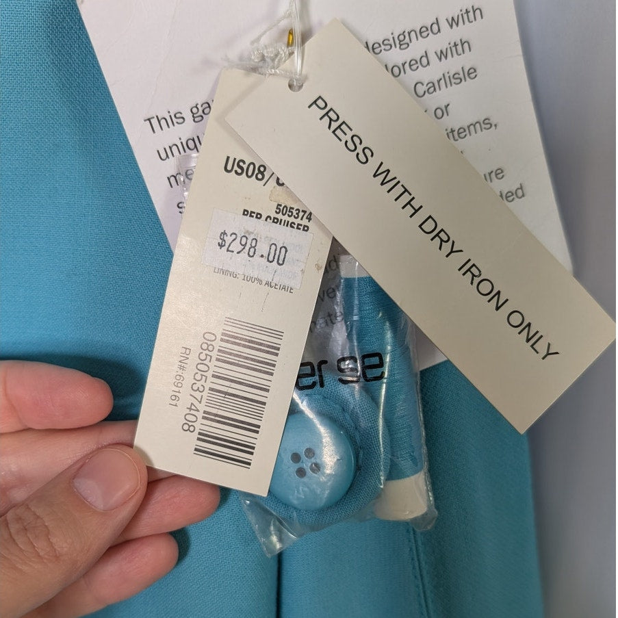 NWT Per Se Teal Double-Breasted Cropped Jacket | Cowl Neck | Bell Sleeves | 98% Wool