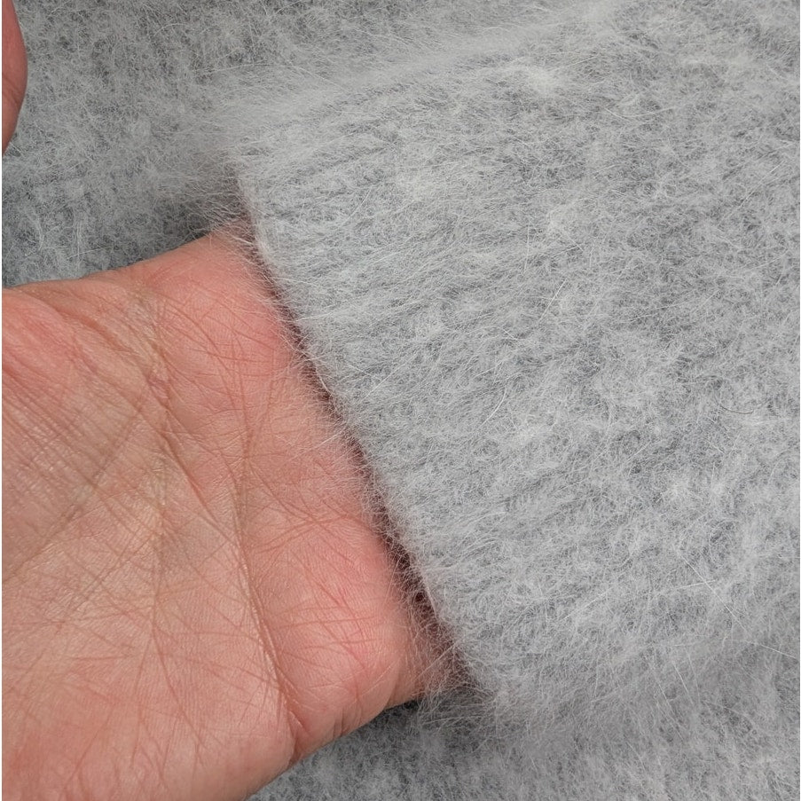 Gray Fuzzy Wool Angora Feel Cowl Neck Tunic Sweater, Oversized