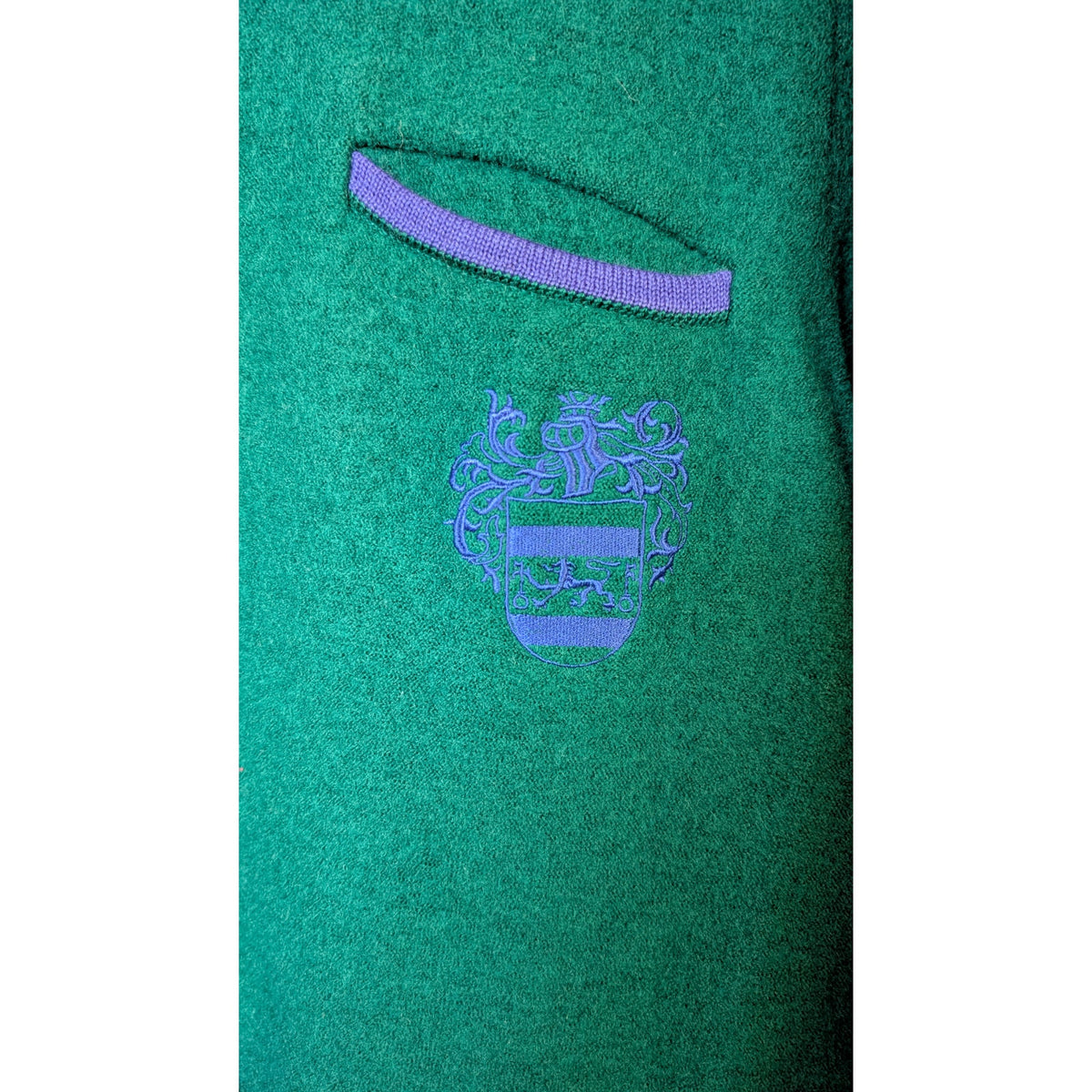 100% Virgin Boiled Green Wool Jacket Blue Trim Austrian Style