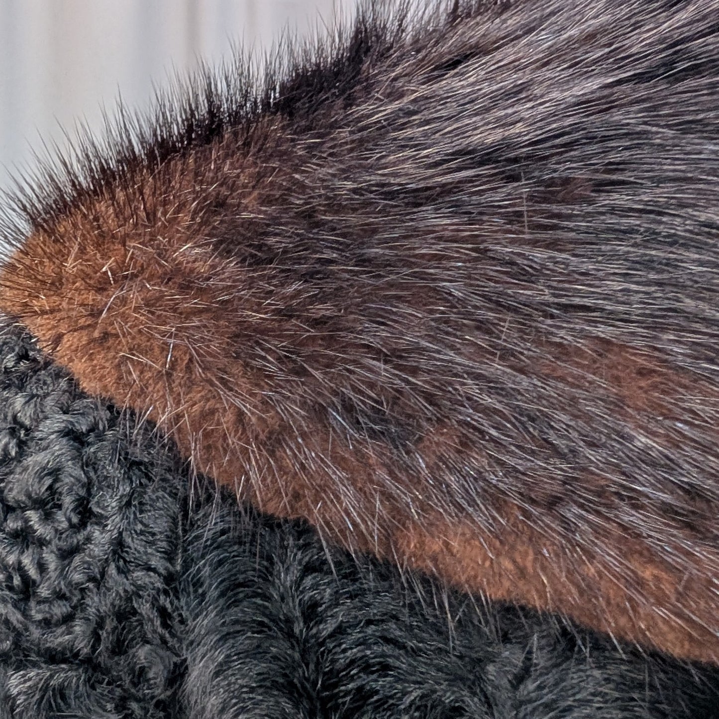 Vintage Persian Lamb Fur Coat with Brown Mink Collar