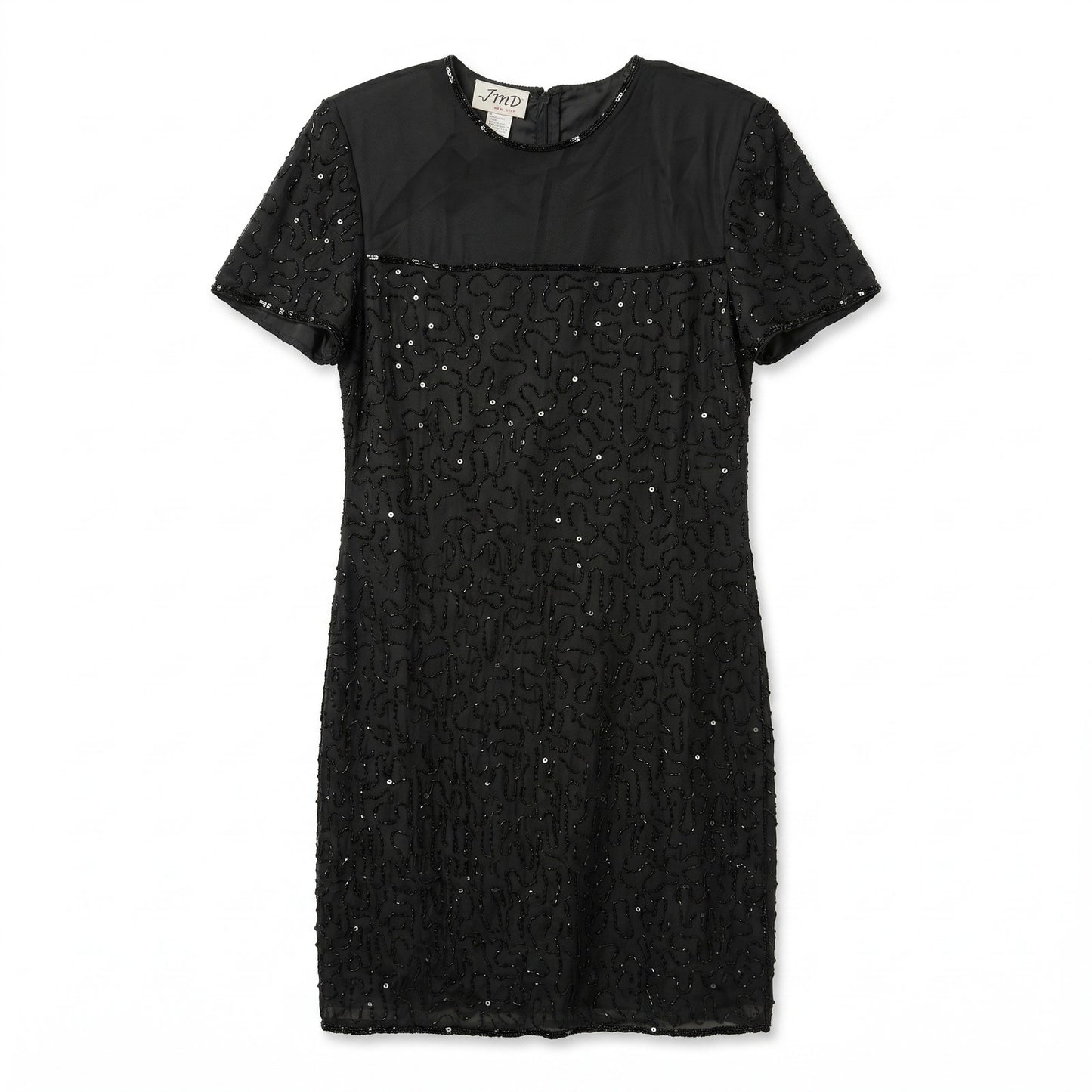 100% Silk Embellished Cocktail Evening Dress JMD New York Black Silk Beaded Midi Dress Size L
