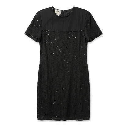 100% Silk Embellished Cocktail Evening Dress JMD New York Black Silk Beaded Midi Dress Size L