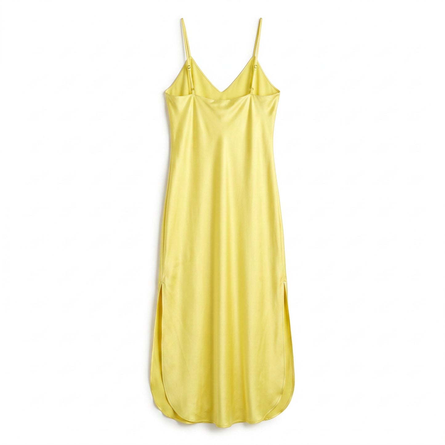 NWT 100% Silk Banana Republic  Lemon Yellow Satin Slip Maxi Dress | Spaghetti Straps | Side Slit