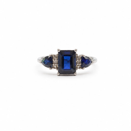 925 Sterling Silver Sapphire Ring Size 7 Blue Gemstone Statement Ring