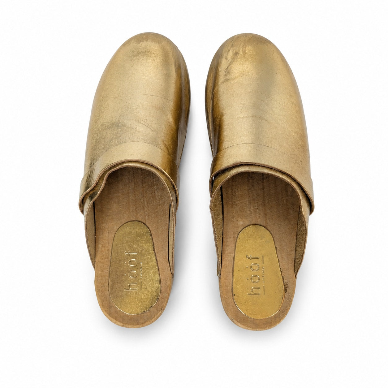 Hoof x Lost & Found Metallic Gold Leather Wooden Platform Clogs EU 40 US 9.5 Rare
