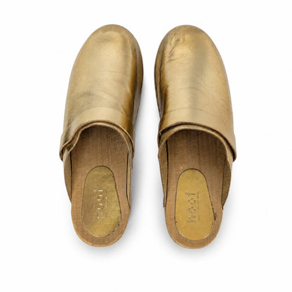 Hoof x Lost & Found Metallic Gold Leather Wooden Platform Clogs EU 40 US 9.5 Rare