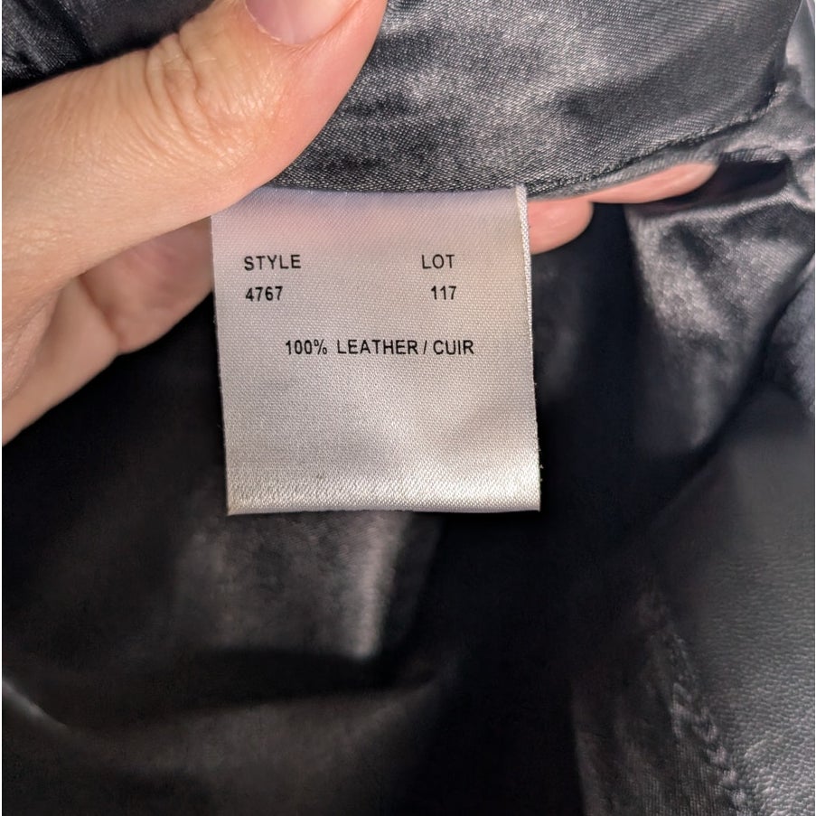 Margaret Godfrey Black Genuine Leather Midi Pencil Skirt Front Slit Size 10