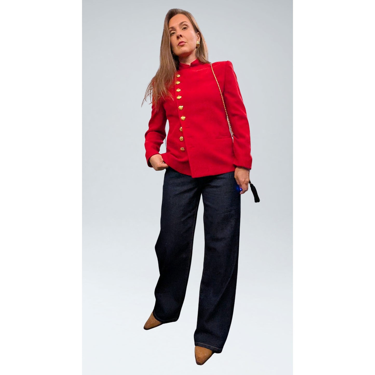Vintage Ralph Lauren Red Wool Military Blazer with Gold Buttons
