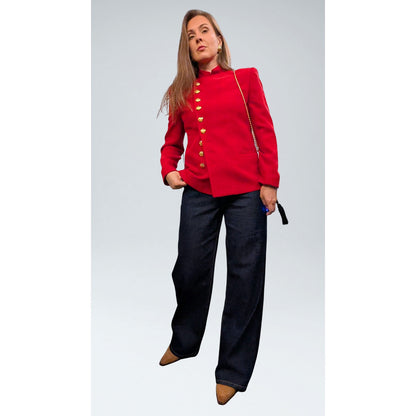 Vintage Ralph Lauren Red Wool Military Blazer with Gold Buttons