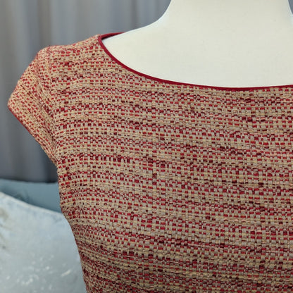 Max Mara Italian Tweed A-Line Dress Tan Terracotta Metallic Thread