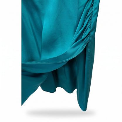 100% Silk Teal Satin Mini Shirt Dress Amanda Uprichard | Long Sleeve | S