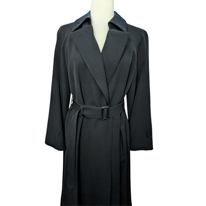 Vintage Black Wool Trench Coat with Austrian Crystal Details