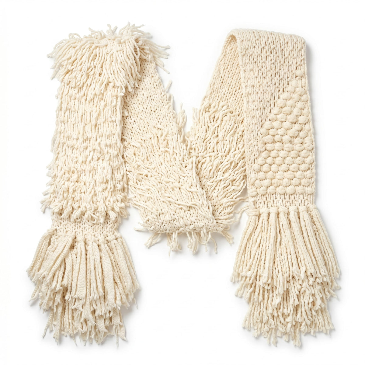 Free People Chunky Alpaca Wool Blend Fringe Scarf, Ivory, Oversized Long Knit