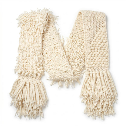 Free People Chunky Alpaca Wool Blend Fringe Scarf, Ivory, Oversized Long Knit
