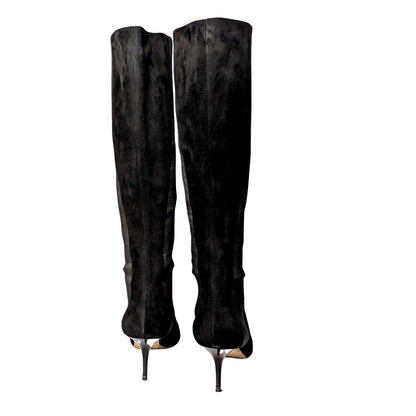 Jimmy Choo Faith 85 Black Suede Ankle Boots with Stretch Panels IT 37.5
