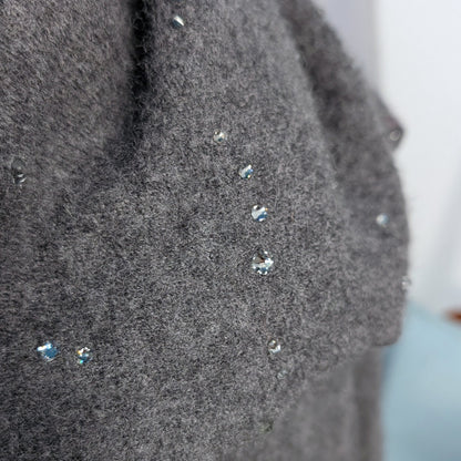 Upcycled Charcoal Wool Coat with Austrian Crystal Raindrop Embellishment
