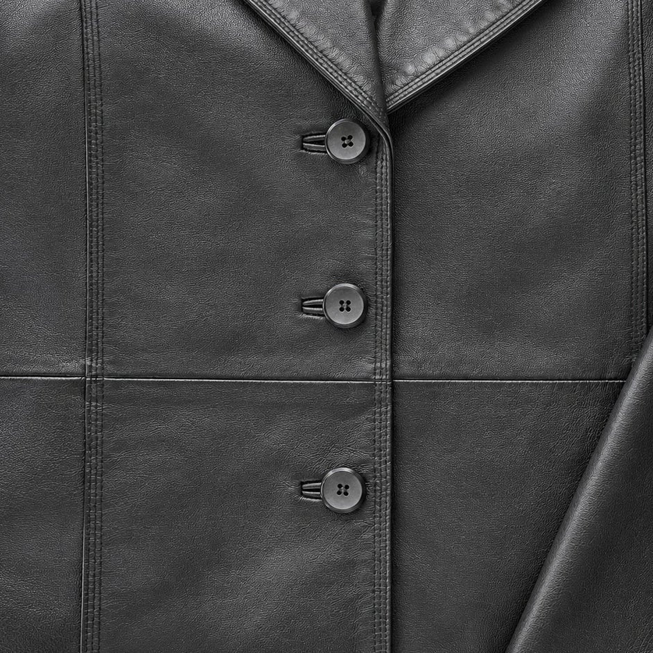 New York & Company Black Genuine Leather Blazer Jacket 3-Button Lined