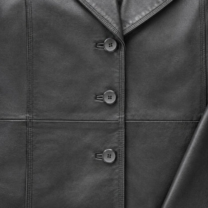 New York & Company Black Genuine Leather Blazer Jacket 3-Button Lined