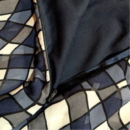 NWT Silk DKNY Navy Black Cream Plaid Ruffle Skirt Size 8