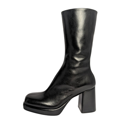 Rag & Bone Black Leather Platform Block Heel Boots Square Toe