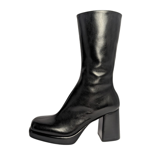 Rag & Bone Black Leather Platform Block Heel Boots Square Toe