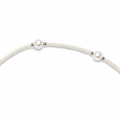 Natural Pearl Station Necklace 925 Sterling Silver 17" White